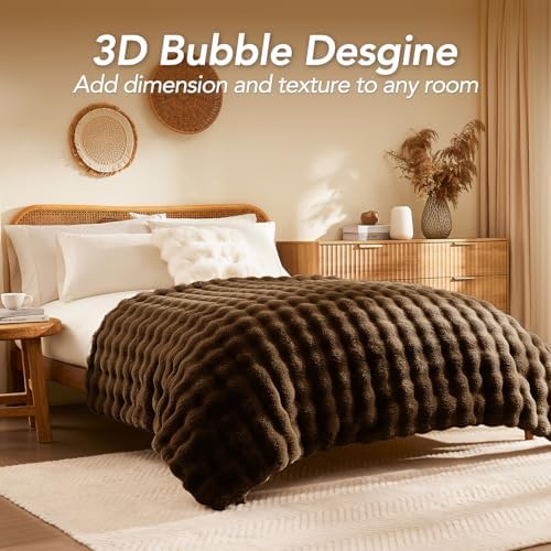 L'AGRATY Faux Rabbit Fur Throw Blanket for Couch, 60'' x 80'', Cocoa