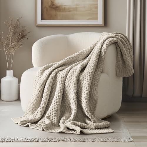 EVERGRACEHOME Chunky Chenille Knit Throw Blanket, 50 x 60, Warm Gray