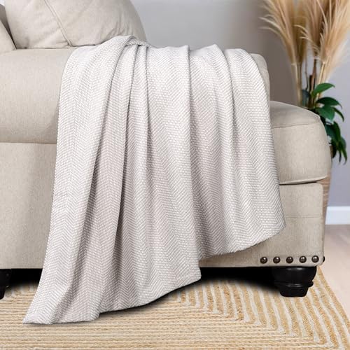Chrisney Chenille Cotton Blanket, Soft Textured Herringbone Weave Bed