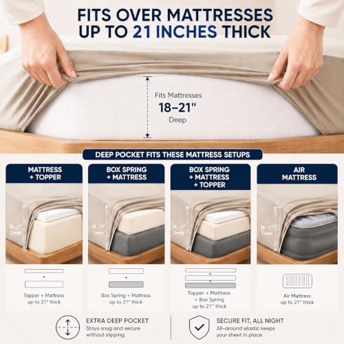 CozyLux 4-Piece King Sheet Set, 21-Inch Extra Deep Pocket, Wheat
