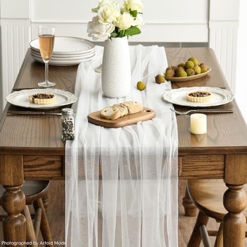 Artoid Mode Ivory Gauze Table Runner 120 Inch 10FT, Seasonal Sheer