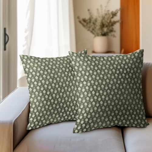 Vintage Print Floral Throw Pillow Covers 20X20 Inches Set of 2 Olive