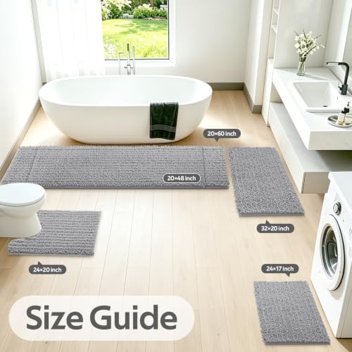 ACCUMTEK Upgrade Extra Large Light Grey Bathroom Rug Set 3 Pieces Gray