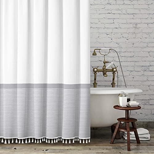 White Modern Farmhouse Shower Curtain,Gray Striped Shower Curtain,72 x