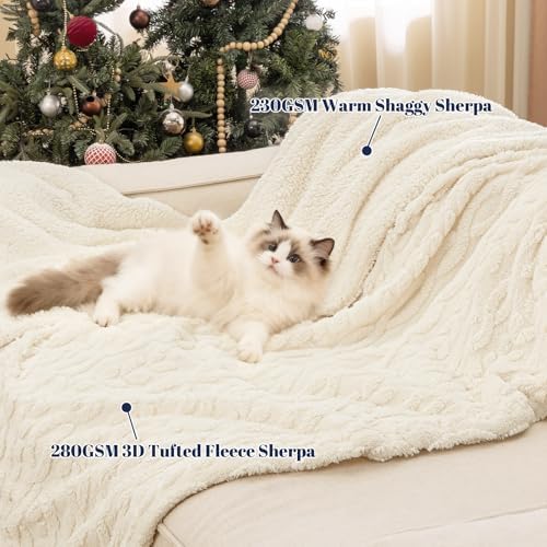 PHF Fluffy Sherpa Blanket King Size for Winter, Warm and Soft, 510GSM