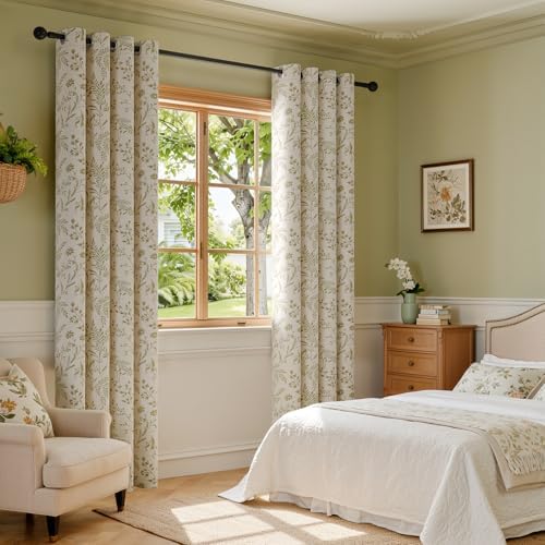 Rinwoc Vintage Leaf and Floral Print Blackout Curtains Set of 2 Panels