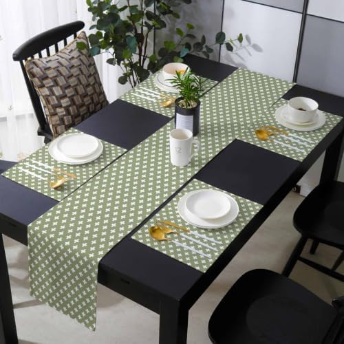 Simple Geometric Table Runner and Placemats Set of 4 Neutral Green