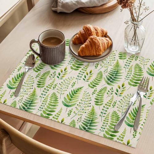 Placemats Set of 8, Spring Leavse Woven Placemat, Linen Place Mats for