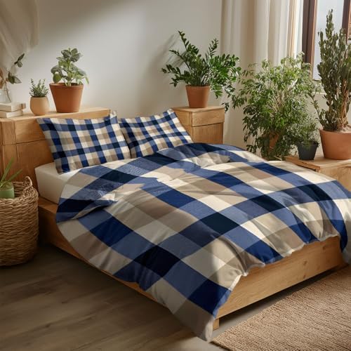 Minimalist Style Reversible Duvet Cover Set King Size, Geometric Grid