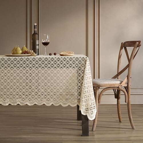 HLC.ME Sedona Lace Tablecloth, Round, 70 Inch Round, Linen Taupe