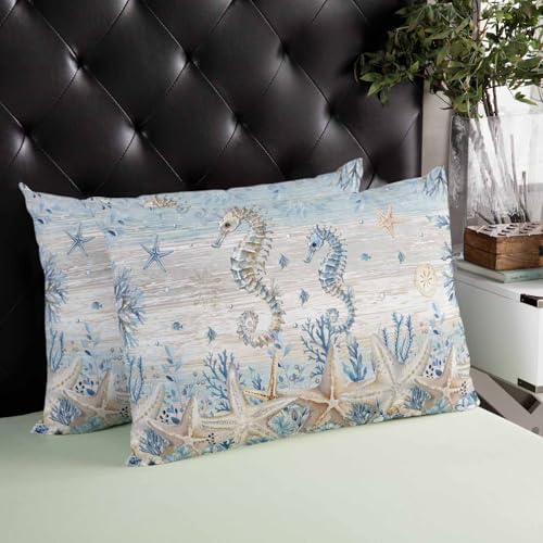 Outdoor Throw Pillow Waterproof Pillows, Summer Ocean Seahorse Coral