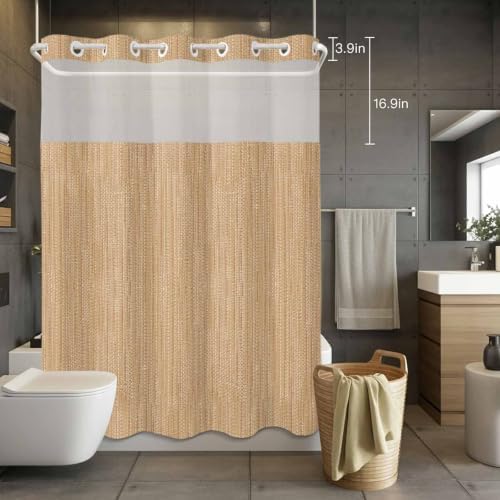 Beige Linen Texture Shower Curtains Set Rustic Solid Color Backdrop No
