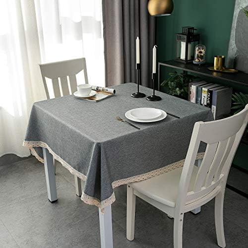 EHouseHome Faux Linen Tablecloth with Lace Trim - Waterproof/Spill