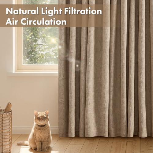 MIULEE Thick Linen Curtains, 42Wx96L, Brown Tan Semi Sheer Linen