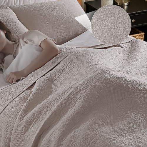 GOONE 100% Cotton Quilt King Size Bedding Quilt Sets 108x98 in, Light