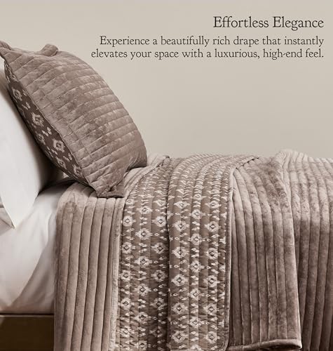 WDCOZY Beige Velvet King Size Quilt Set - Striped Soft Lightweight