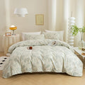 ECOCOTT 3 Pieces Duvet Cover Set with Vintage Green Leaves Pattern