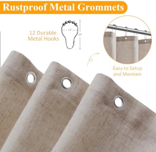 Naturoom Linen Shower Curtain 84 Inch Long for Bathroom Taupe