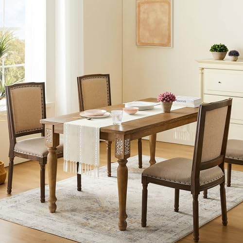 Hemstitched Farmhouse Table Runner, Beige 13x36 Inch, Cotton Linen