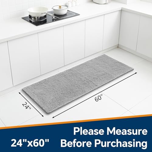 Chenille Bathroom Runner Rug 24"x60" Gray, Plush Bath Mat