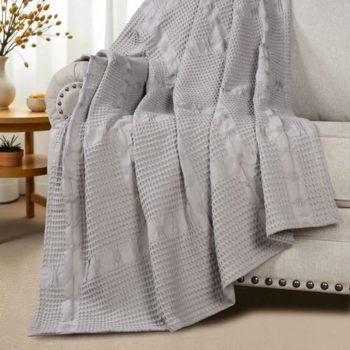 Waffle Weave Honeycomb Cotton Blanket, Comfy Blanket for Bedroom