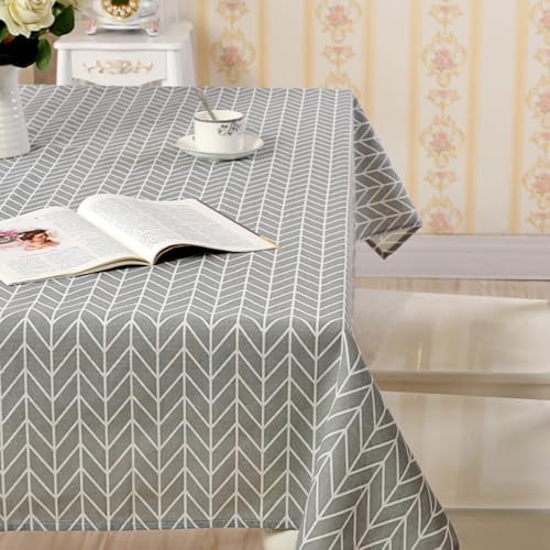 Geometric Pattern Farmhouse Linen Tablecloth, Stain-Resistant Table
