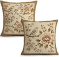 Vintage Beige Rose Bird Throw Pillow Covers Set of 2 18x18 Botanical