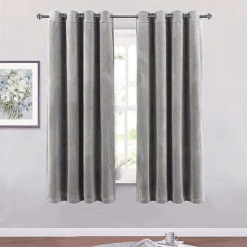 SMILETIME Grey Velvet Curtains 52"x63" Grommet 2 Panels