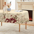Striped Floral Print Oval Table Cloth, Waterproof Duty Vinyl Plaid