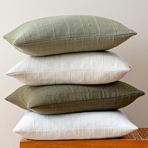 Set of 4 Green Pillow Covers Decorative Plaid Cushion 20x20 Inch