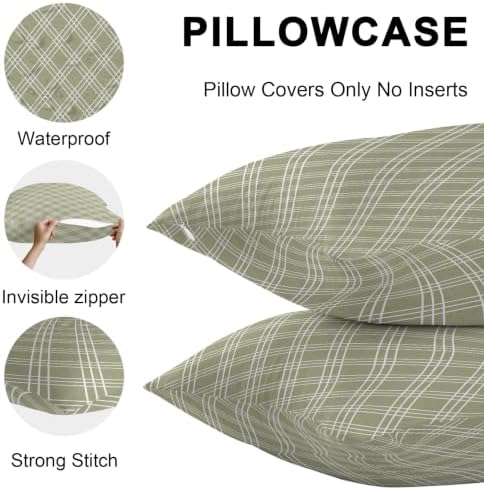 Sage Green Tartan Outdoor Pillow Covers Waterproof, All Weather