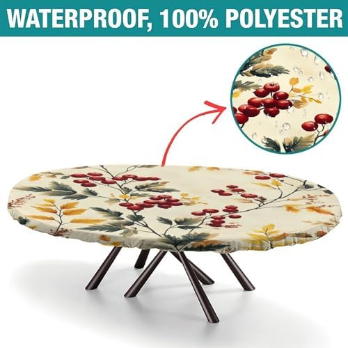 Oblong Tablecloth, Beige Winter Berry Botanical Pattern Printed on