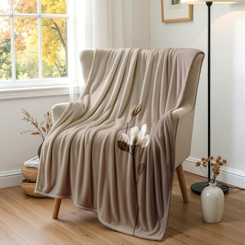 Taupe Blanket King - Magnolia Flower Meditation Fleece Blanket King