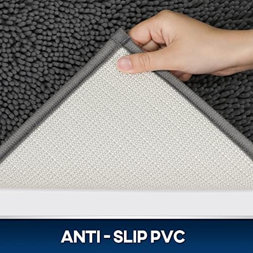 Bathroom Rugs 3 Sets, Non Slip Washable Chenille Bath Mat, Charcoal