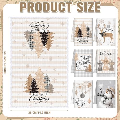 FuWeave 6 Pcs Neutral Christmas Kitchen Towels Farmhouse Winter Dish