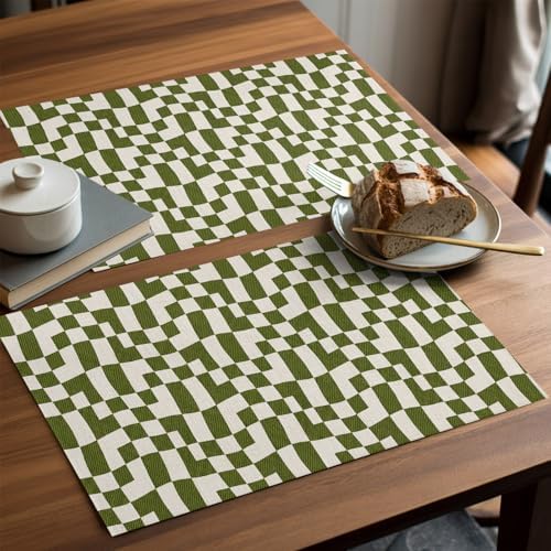 Round Placemats Set of 8 Neutral Grid Place Mats Minimalist Modern