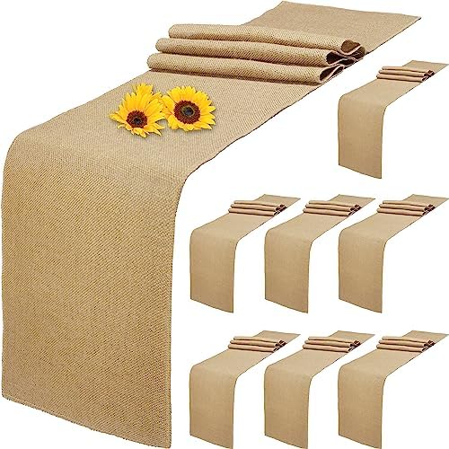 8 Pack Natural Burlap Table Runners,12 x 72 Inch Rustic Jute Table