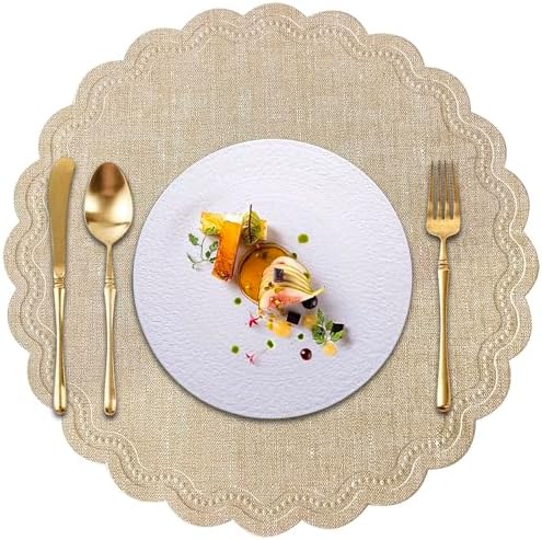 Round Placemats Set of 6, 15 Inch PU Faux Leather Easy Wipe Non-Slip