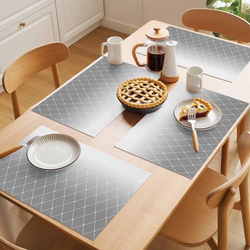 Country Gray Gradient Lines Placemats Set of 6 Washable Table Mats for
