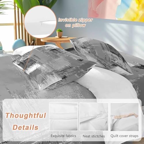 Grey Abstract Duvet Cover Set Queen Size, Modern Mottled Art Oil