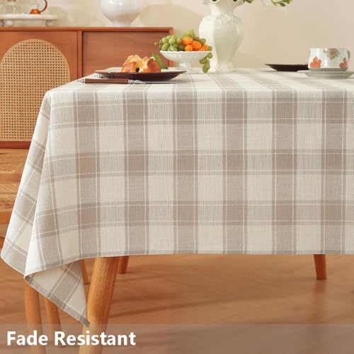 TruDelve Cloth Tablecloth Rectangular Beige Checkered Cotton Table