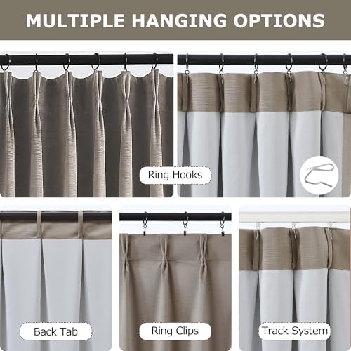 Vision Home Mocha Tan Velvet Pinch Pleated Blackout Curtains 40Wx120L