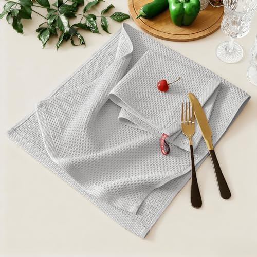 Kitinjoy 100% Cotton Kitchen Towels and Dishcloths Set, 8 Pack- Light