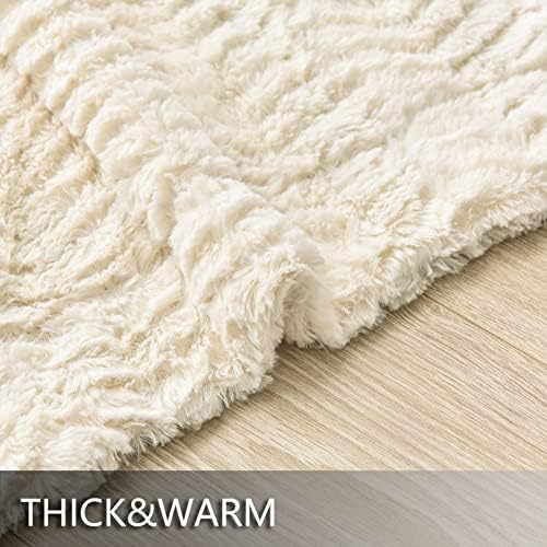 YUSOKI Luxury Double Sided Faux Fur Twin XL Blanket, Ivory, 63"x90"
