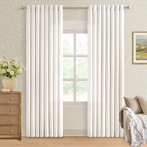 84 Inch Length 2 Panels Set Off White Linen Curtains Semi Sheer