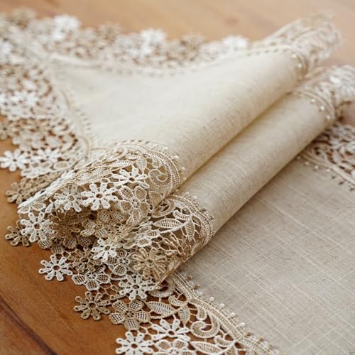 ARTABLE Lace Table Runner Stone Natural Linen Macrame Decor