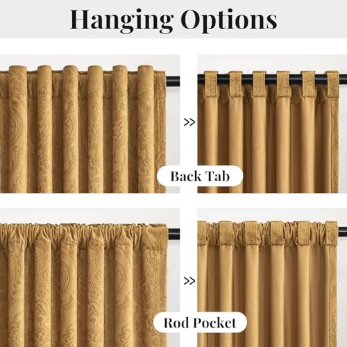 GIGIZAZA Gold Velvet Curtains 120 Inch 2 Panels for Living Room