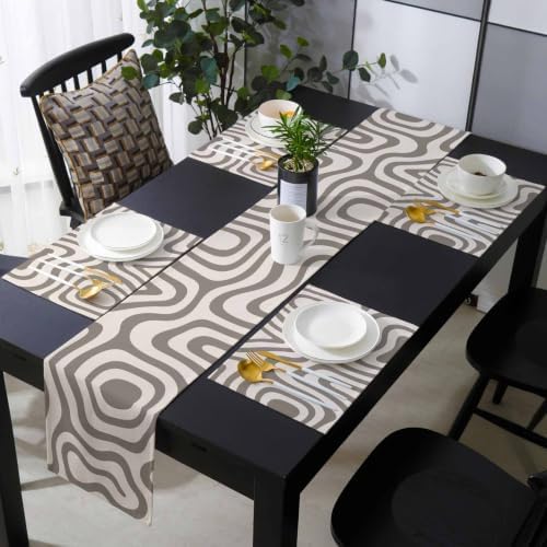 Abstract Stripes Table Mats Set of 6 with Table Runner 90 Inches