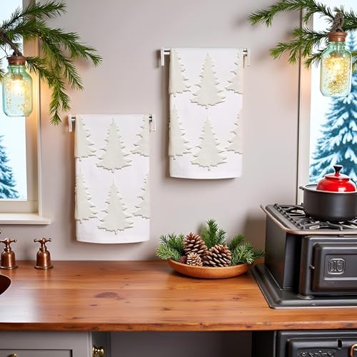 2 Pack Christmas Tree Hand Towels 100% Cotton Jacquard Holiday Kitchen