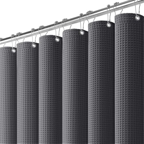 Dynamene Stall Waffle Shower Curtain Cotton Fabric 36x72 Charcoal Gray